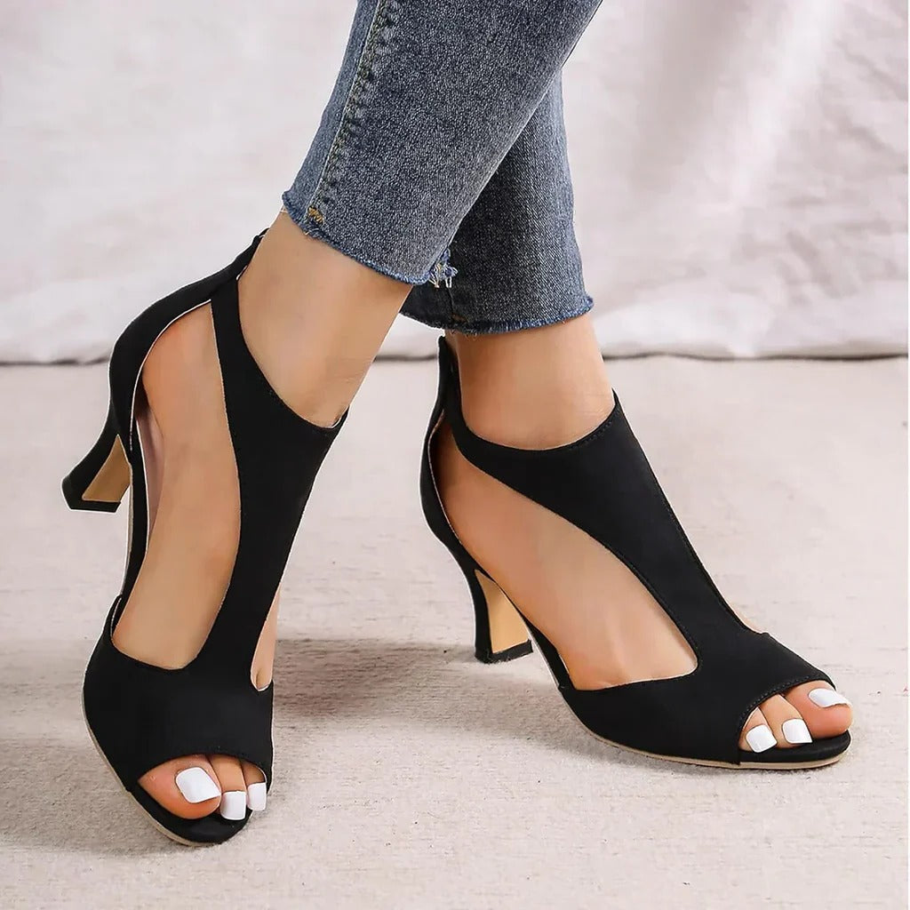 PEEP TOE HEELS | Refined ANKLE STRAP SANDALS WITH MID HEEL