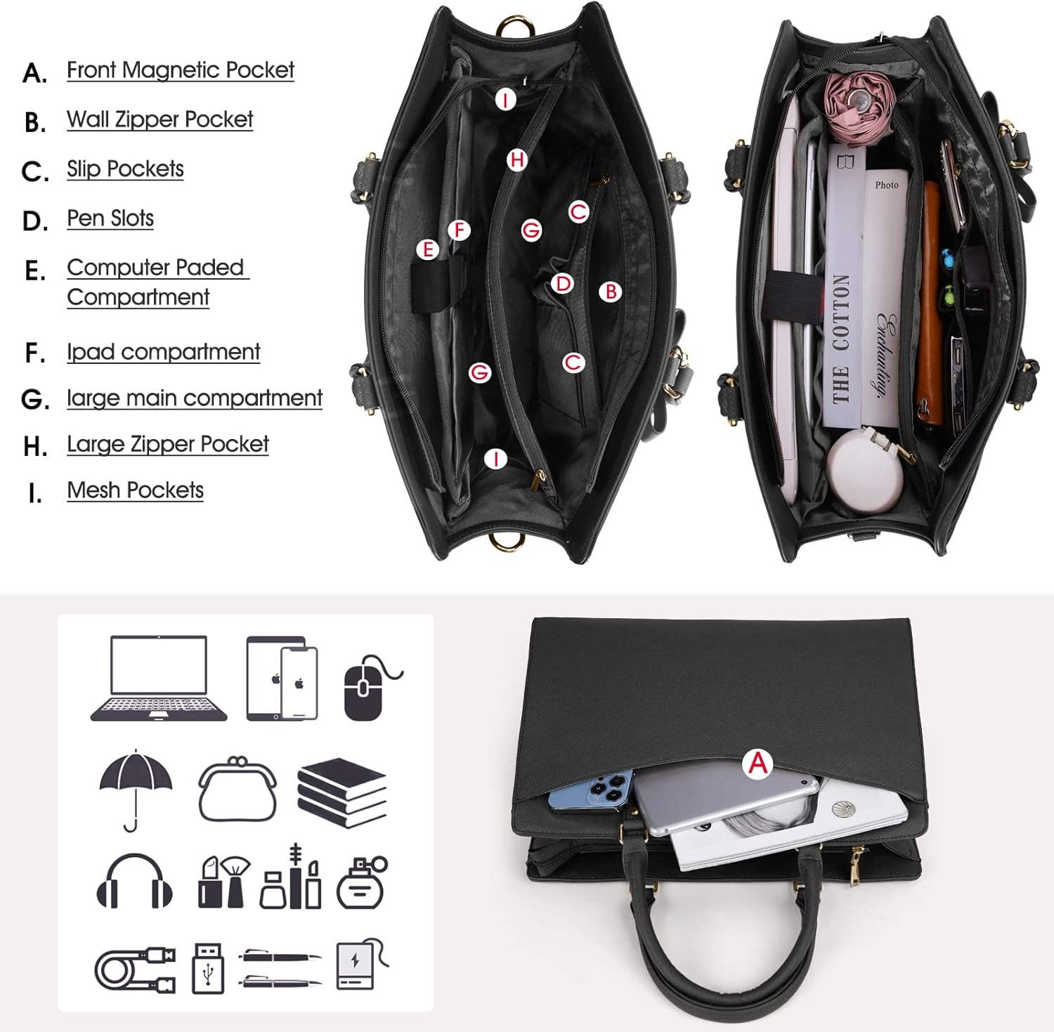 Women’s Work Laptop Tote Bag with Organised Multi-Compartment Layout