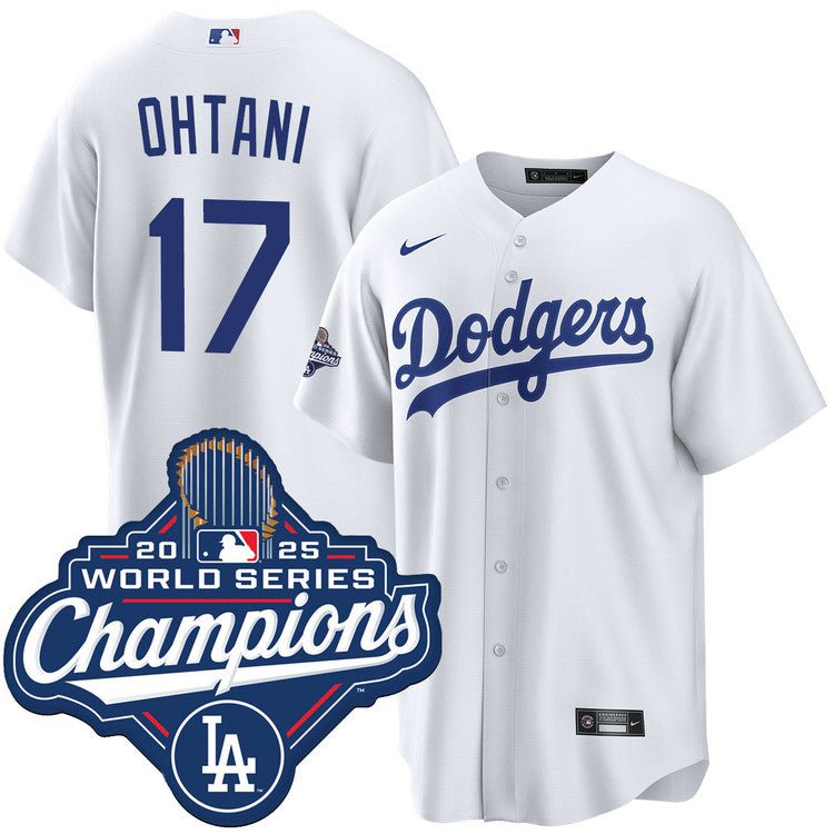 Camiseta réplica Los Angeles Dodgers Shohei Ohtani campeones Serie Mundial 2025 blanca Nike®