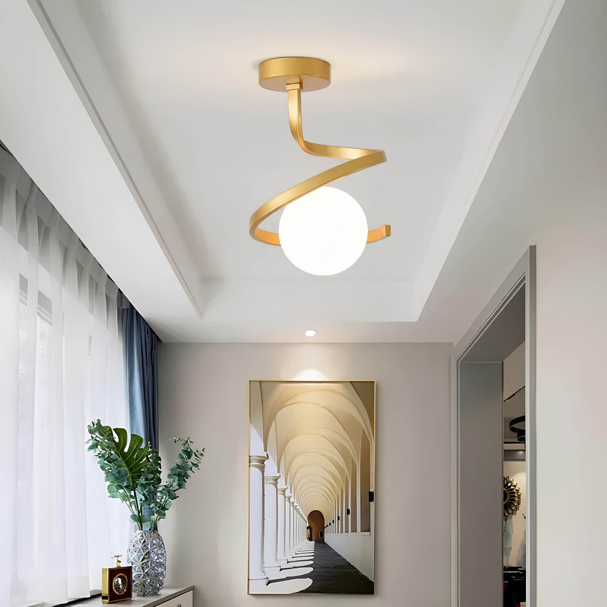 Plafoniera moderna in ottone e vetro a 1 luce
