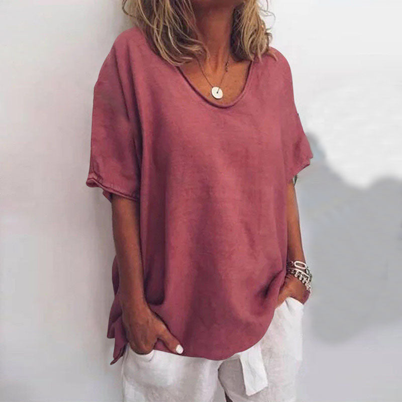 Puili | Classic Loose-Fit Short Sleeve Blouse for Women
