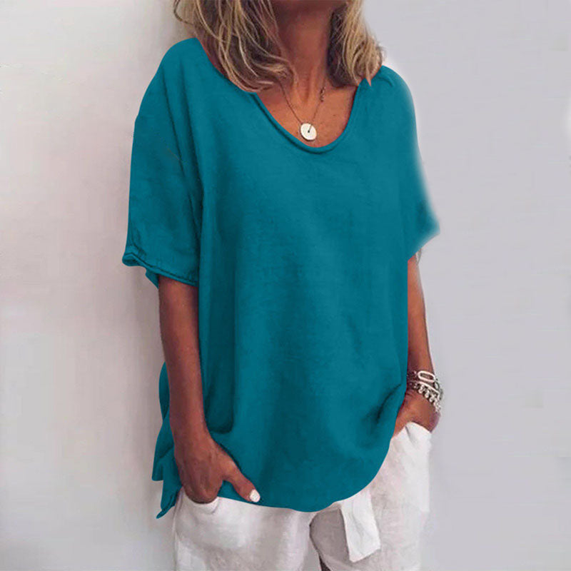 Puili | Classic Loose-Fit Short Sleeve Blouse for Women