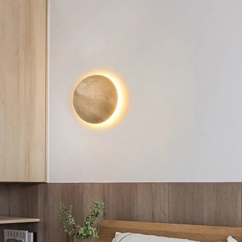 Modern Minimalist Travertine Round Wall Sconce LED 1-Light