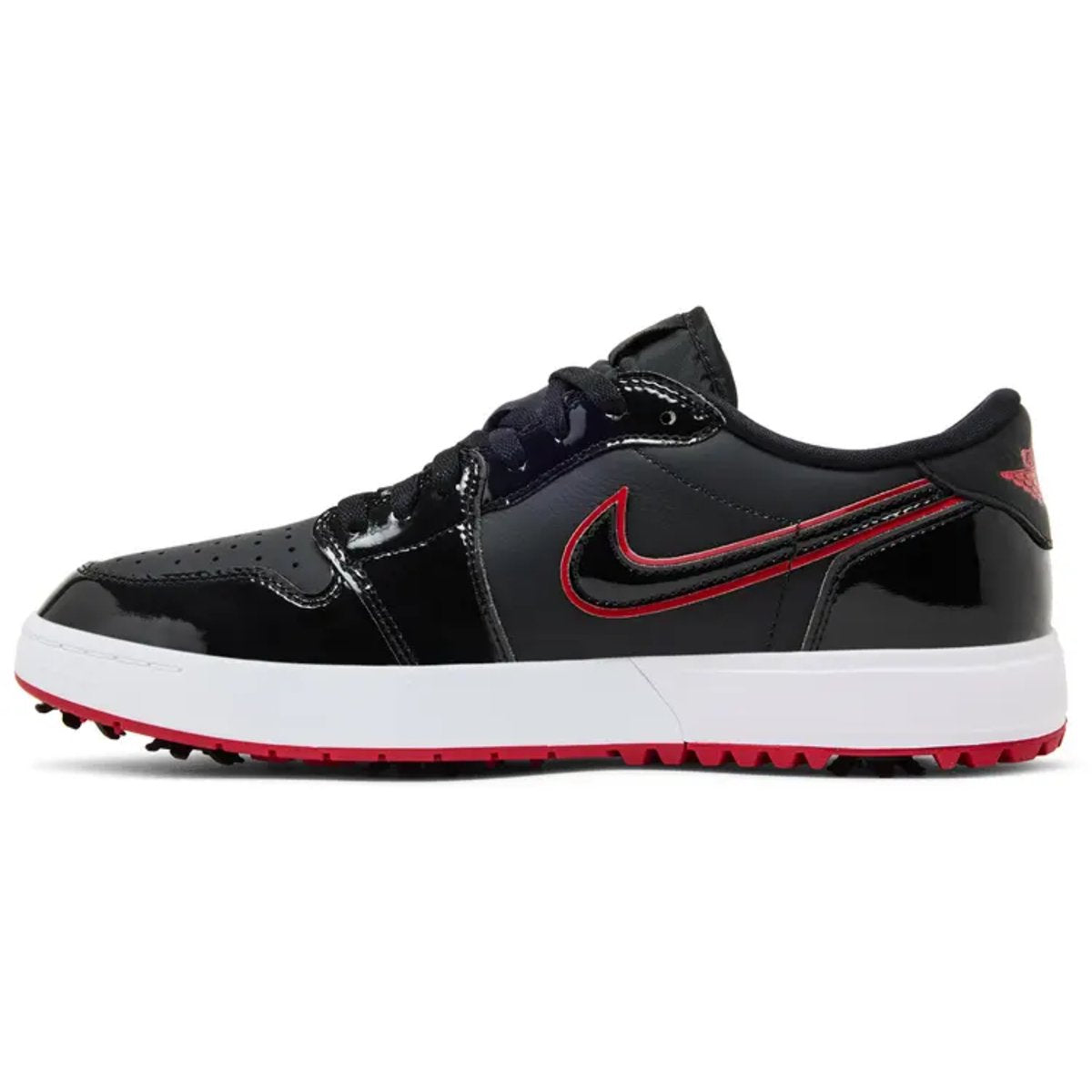 Jordan 1 Low Golf Spiked Bred Schwarz Patent