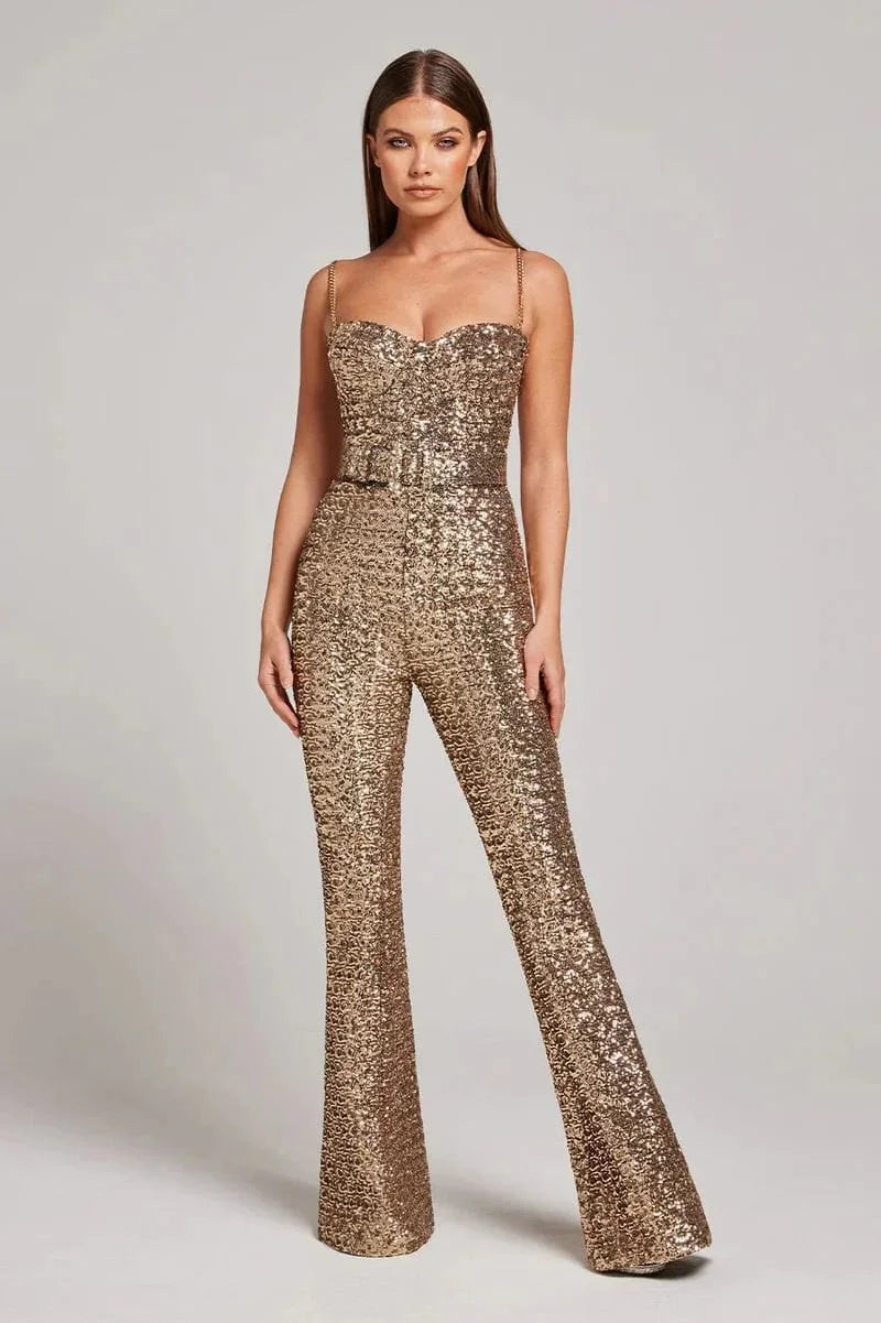 Puili | Tuta glitterata con cintura in vita set