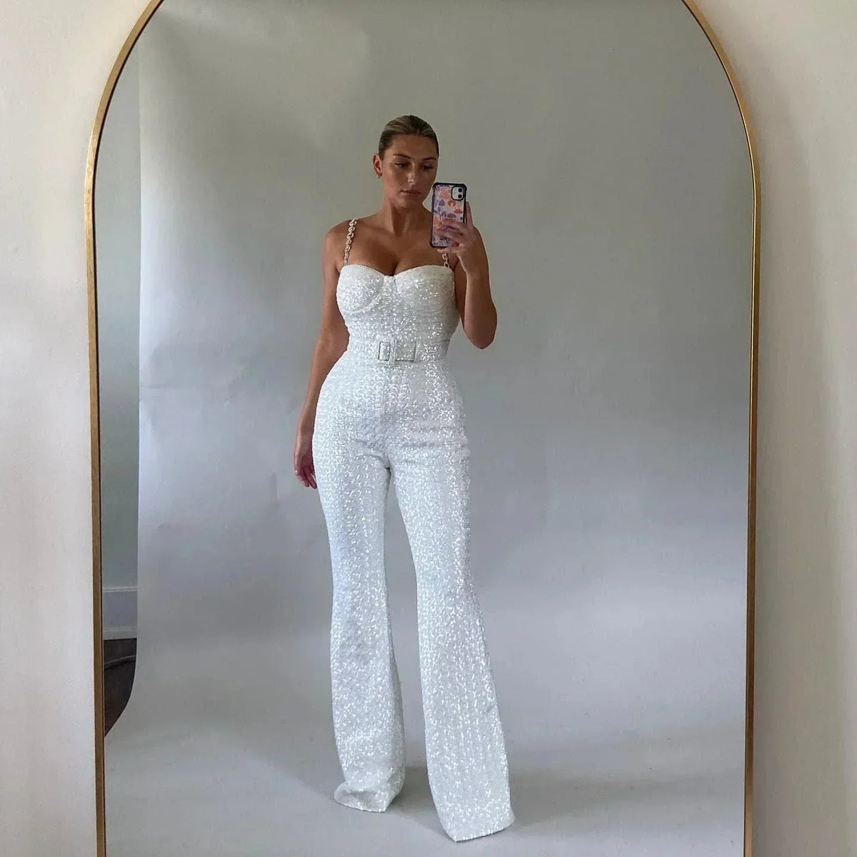 Puili | Tuta glitterata con cintura in vita set