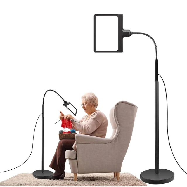 Lámpara de pie con lupa 5X – Luz LED de página completa para lectura, pasatiempos y manualidades