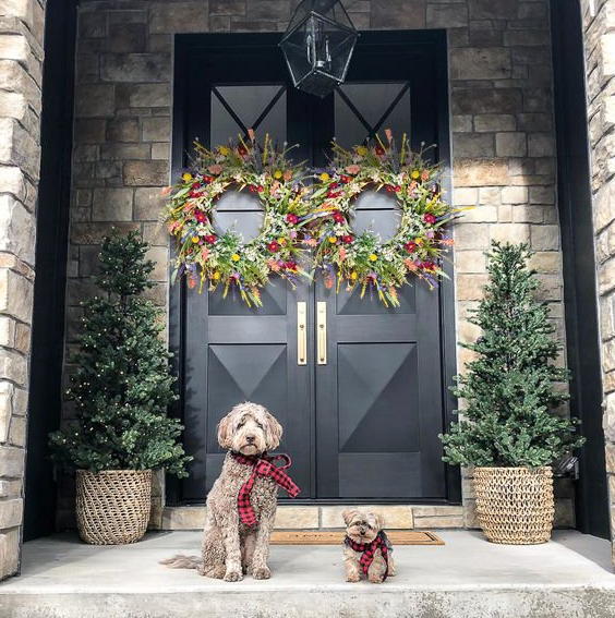 Spring Front Door Wreath with Flowers and Eucalyptus Decor 16in