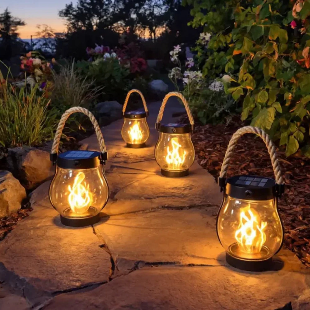 Outdoor Hanging Lantern | Flame Effect LED Garden Light